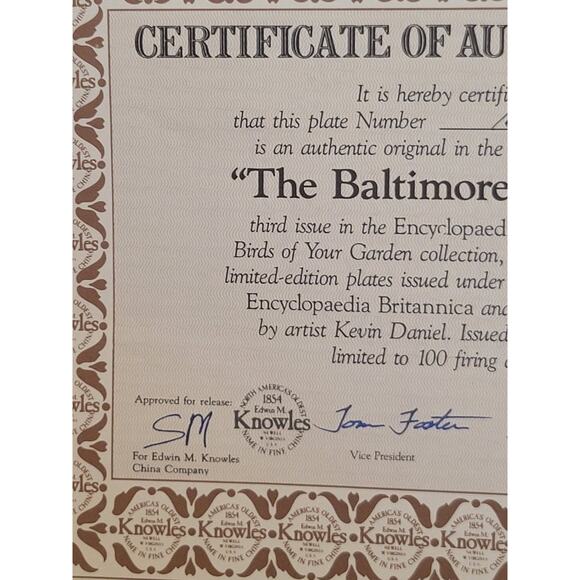 Vtg 1985 Knowles The Baltimore Oriole by Kevin Daniel Plate w/ COA & Box #18887C - Picture 9 of 16
